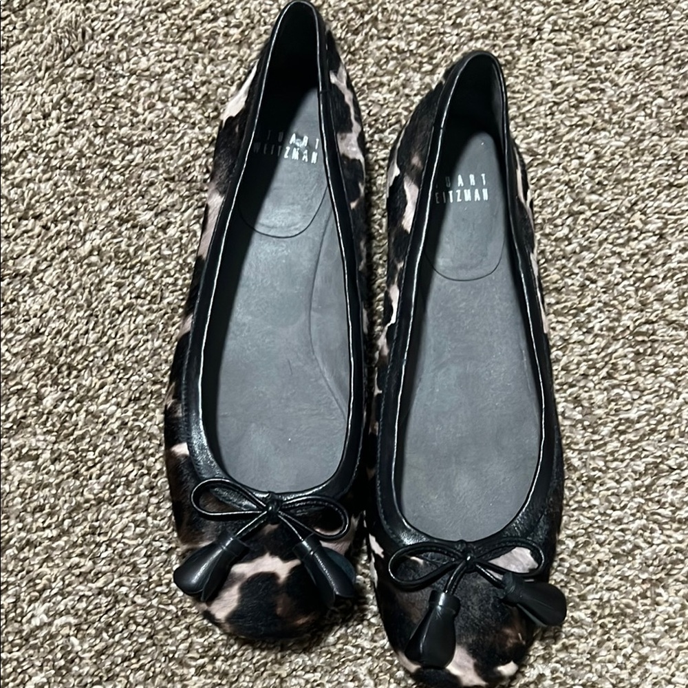 Stuart Weitzman Black Patent Leather Flats with Bows
